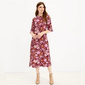NWOT Loft Midi Maxi Dress Front Slit Floral Flutter Sleeve Boho
